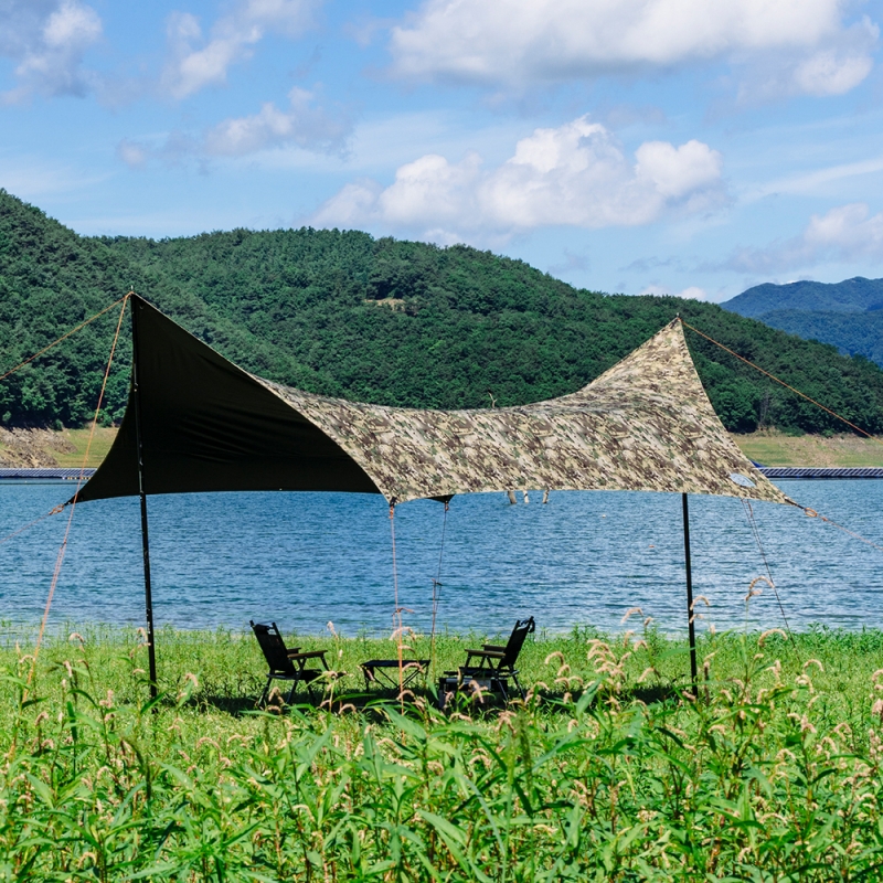 the earth 黑膠蝶型天幕 500x430cm-綠迷彩